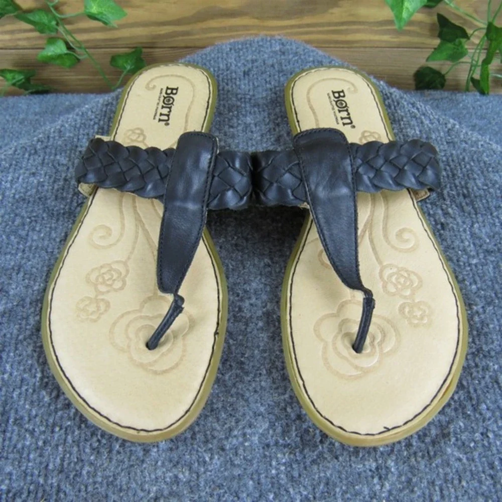 Born Women's Braided‎ Flip Flop Black Leather Sz 10 Medium Gently Used 2025